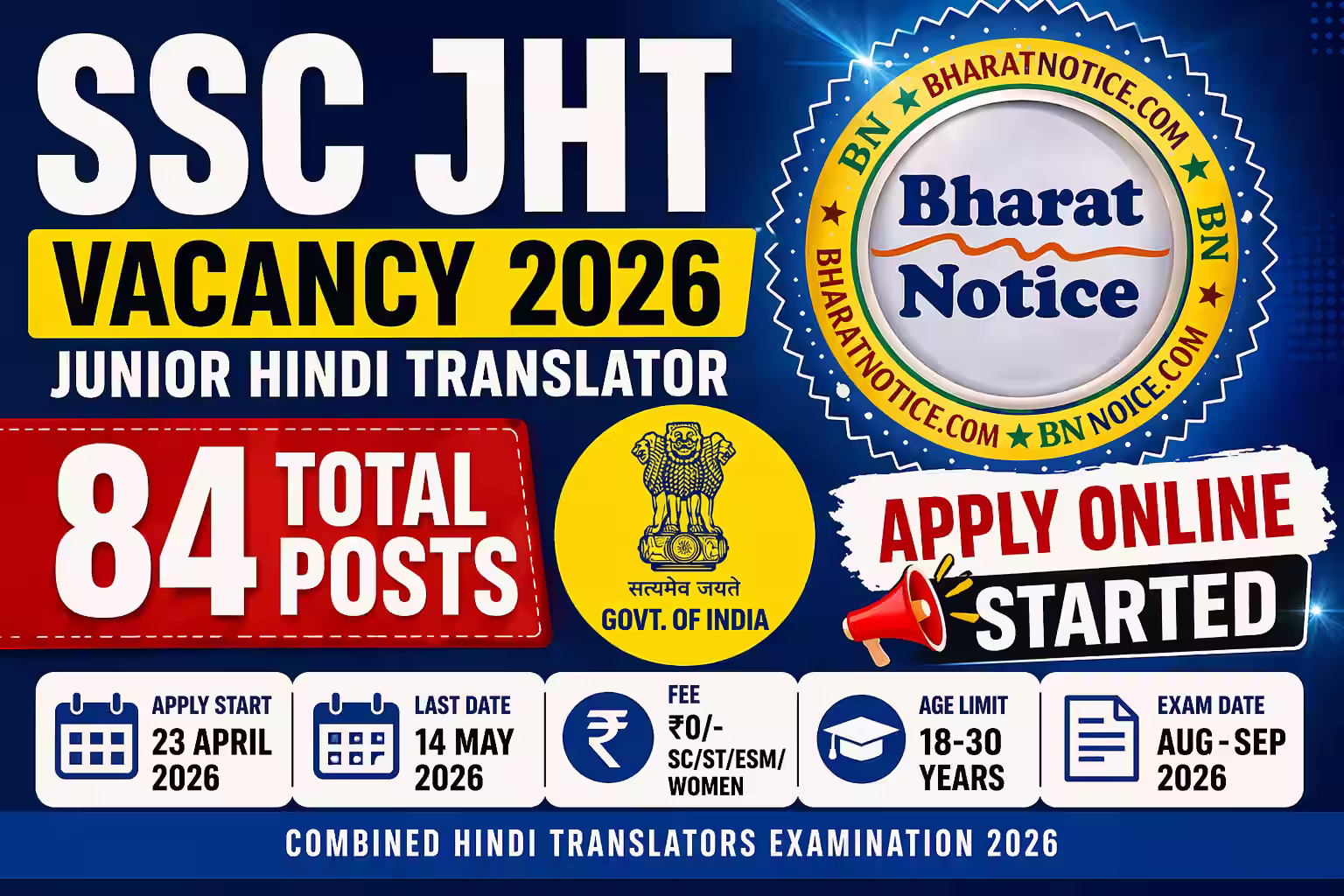SSC JHT Vacancy 2026 Notification, Apply Online (Started)
