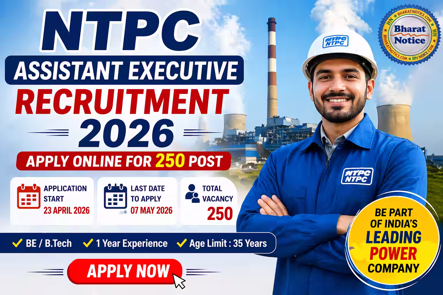 NTPC Assistant Executive Operation Recruitment 2026 Apply Online for 250 Post