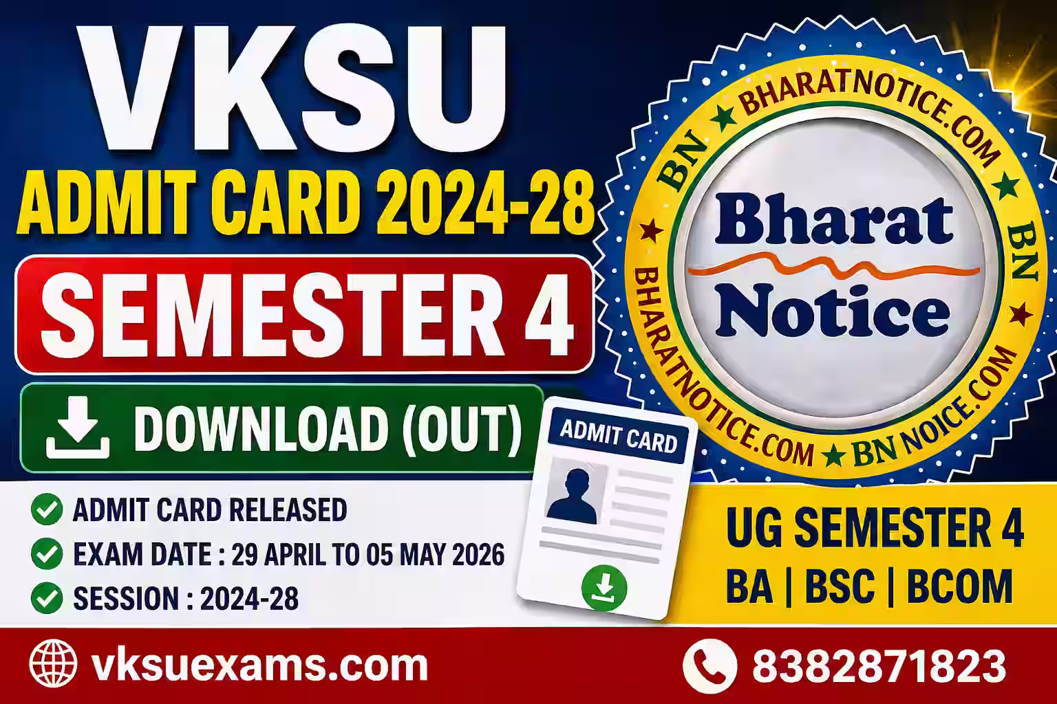 VKSU Admit Card 2024 28 UG Semester 4