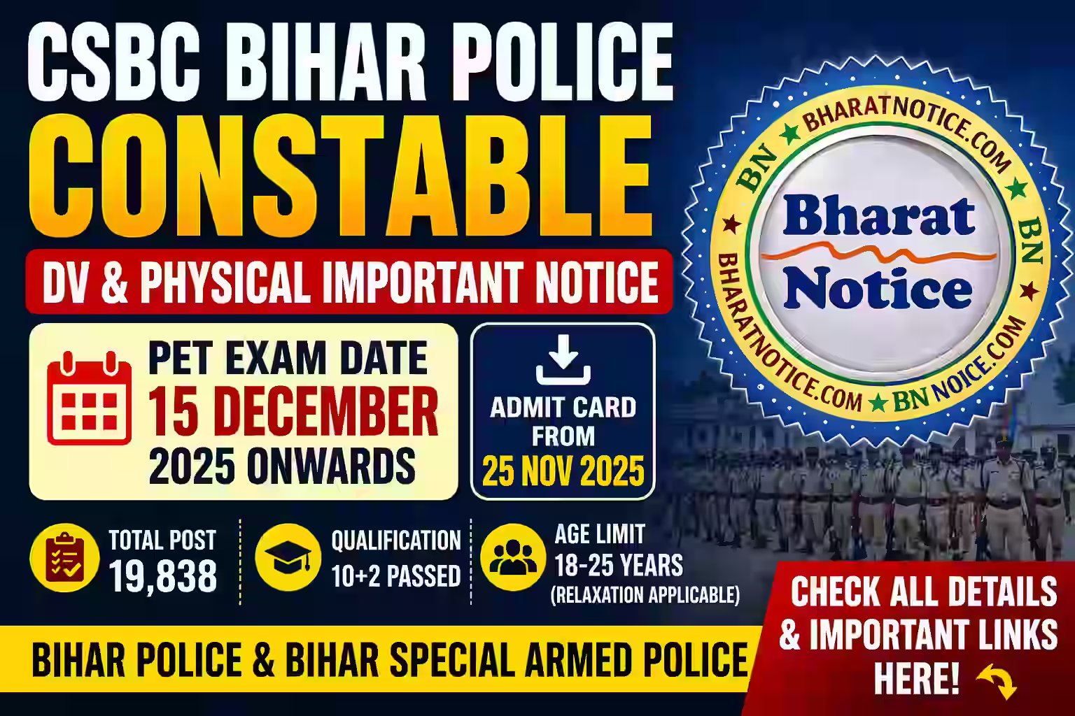 CSBC Bihar Police Constable DV & Physical Important Notice 2026