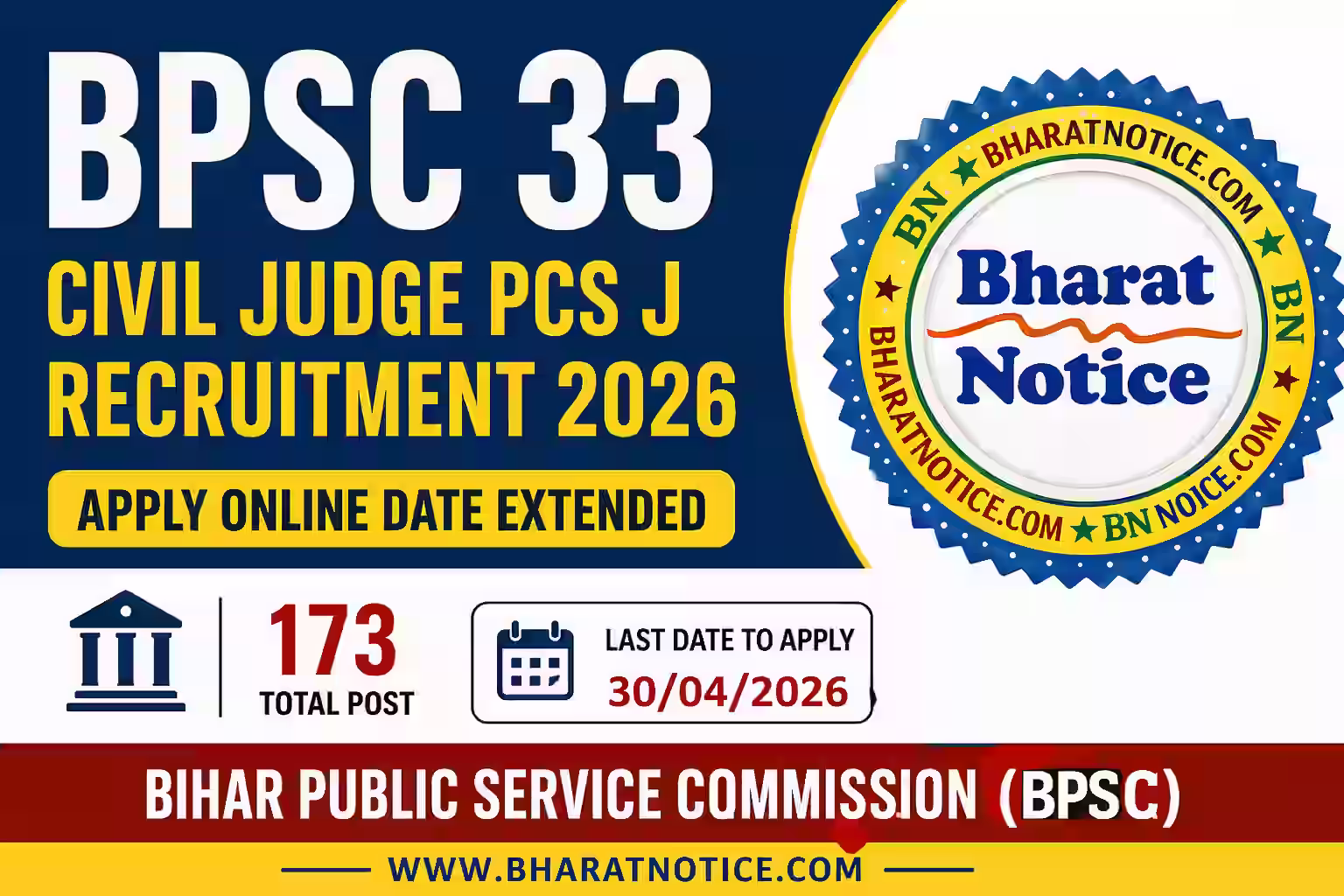 Bihar BPSC 33 Civil Judge PCS J Recruitment 2026