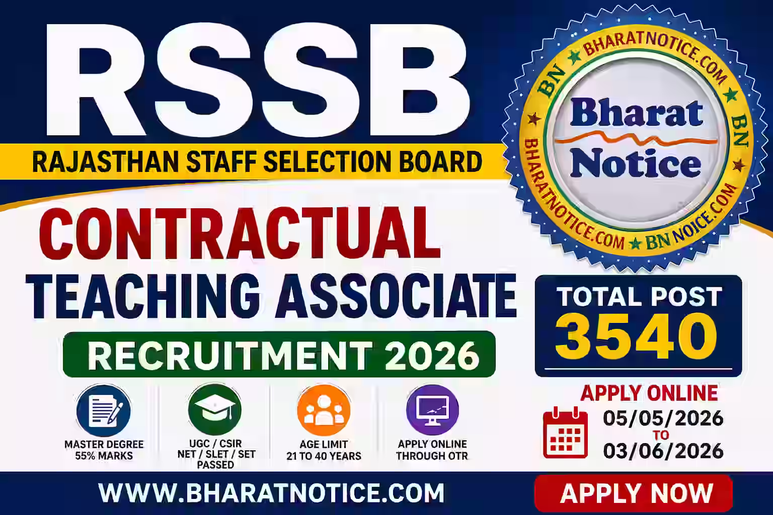 Rajasthan Staff Selection Board RSSB Contractual Teaching Associate Recruitment 2026