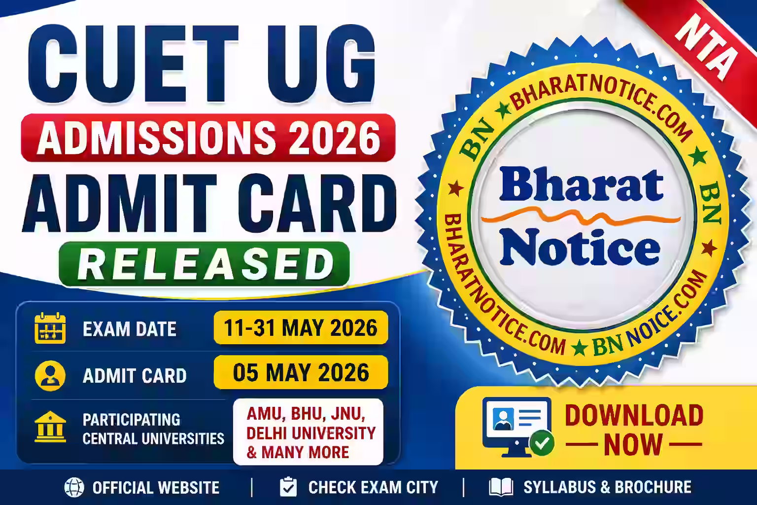 NTA CUET UG Admissions 2026 Admit Card