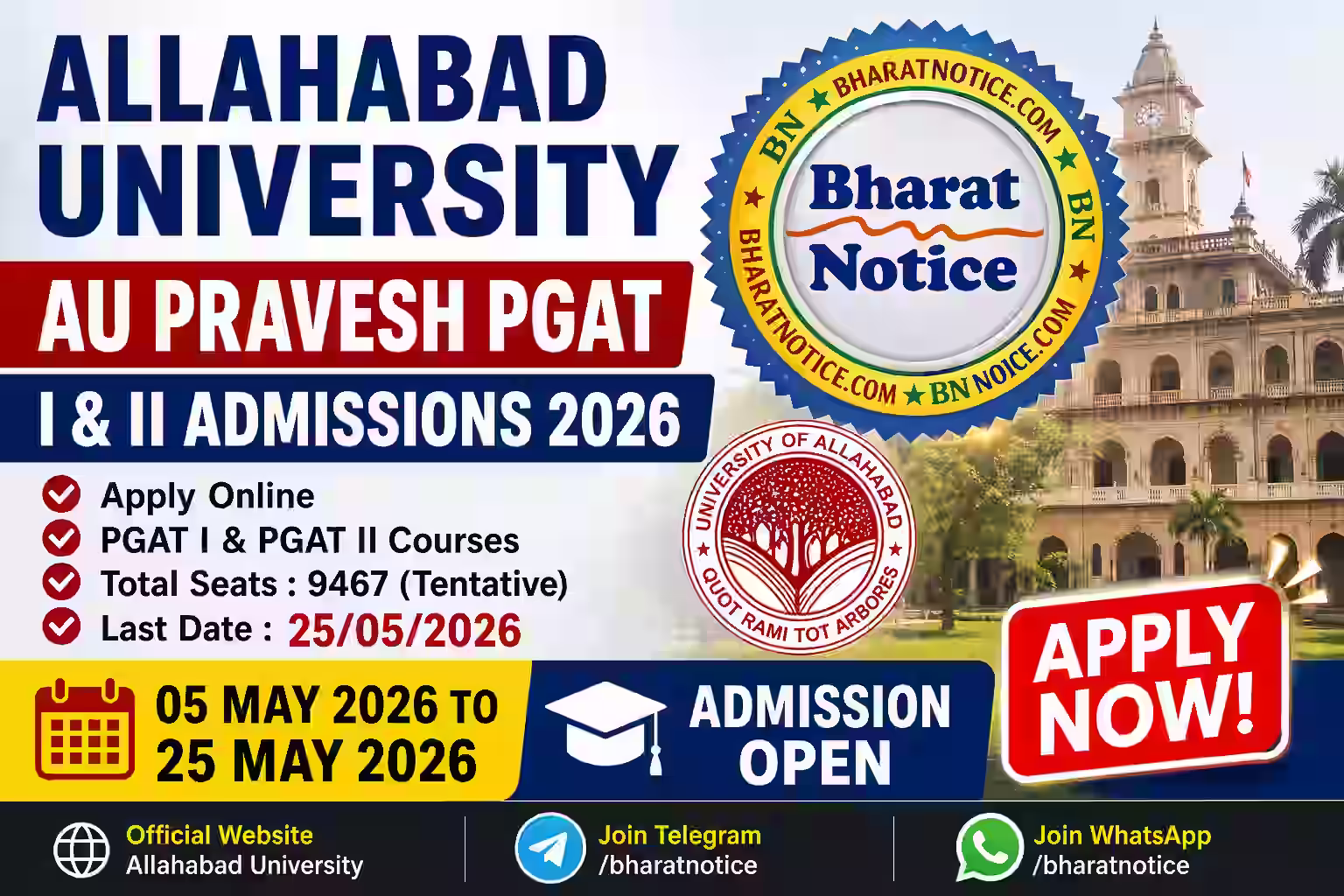 Allahabad University PGAT Online Form 2026