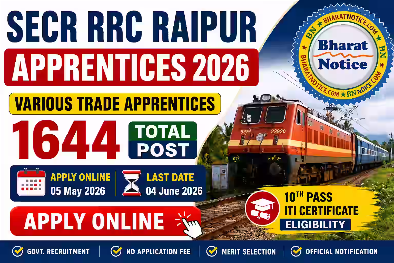Railway RRC SECR Apprentice Recruitment 2026